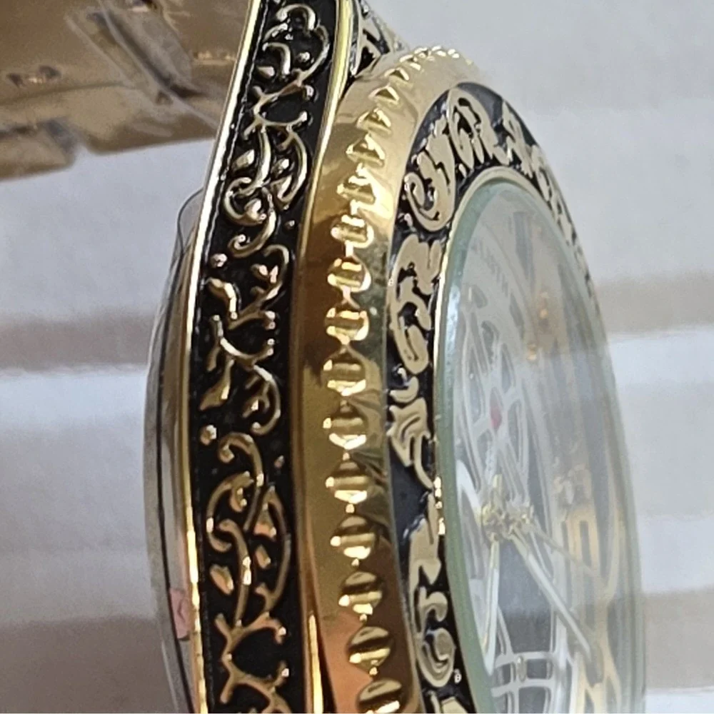 NWOB WLISTH Automatic Skeleton Watch. Gold/Black,SS Case & Strap.